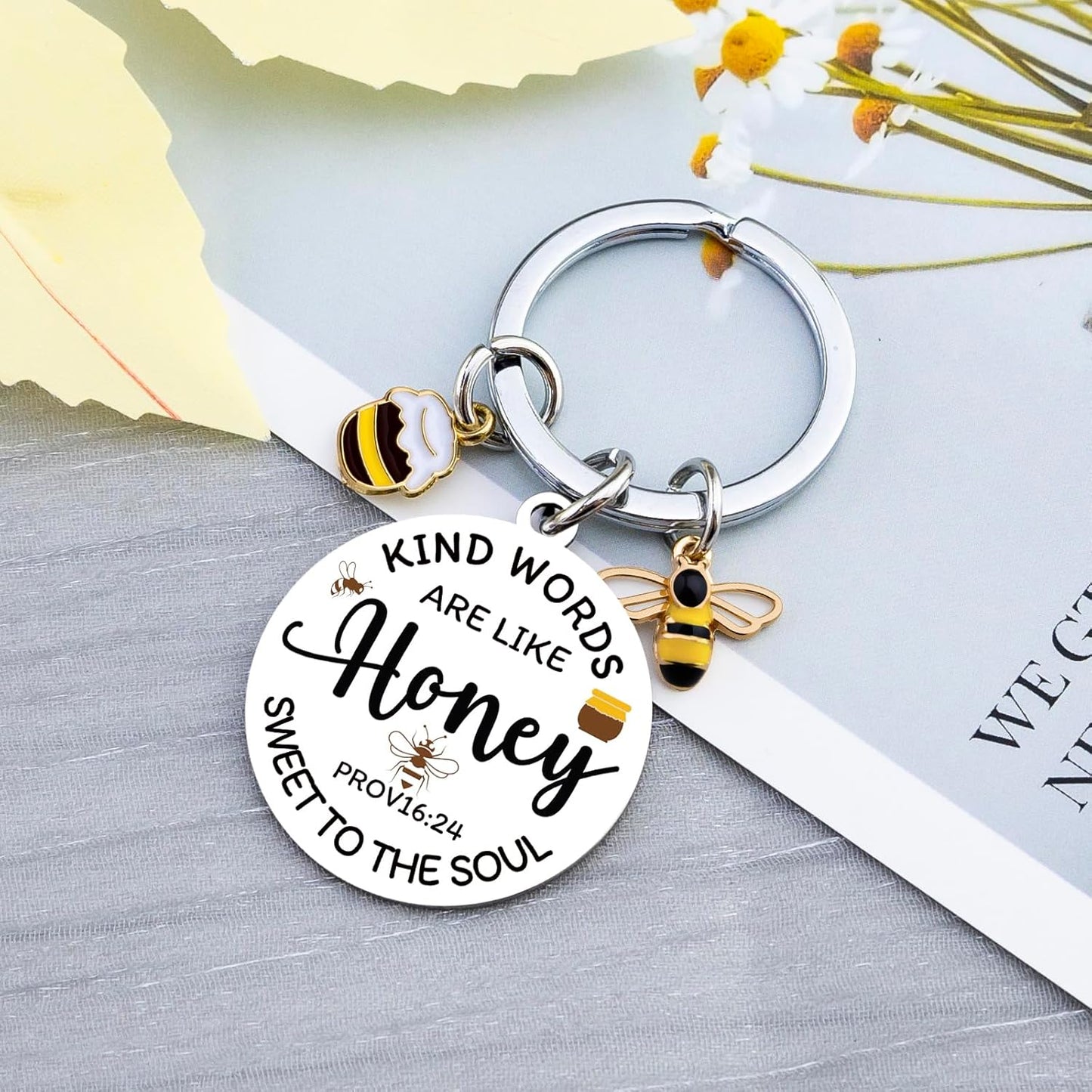 Christian Keychain for Women Teen Girls Religious Bible Verse Keychain Inspirational Bee Themed Christian Gift for Friends Family Cute Sweet Like Honey Bee Gifts Bible Scripture Accessories
