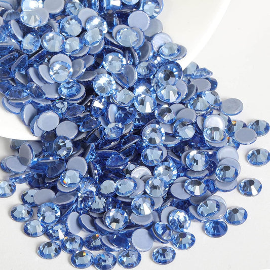 Beadsland Hotfix Rhinestones, 1440pcs Flatback Crystal Rhinestones for Crafts Clothes DIY Decorations, Light Sapphire, SS12, 3.0-3.2mm