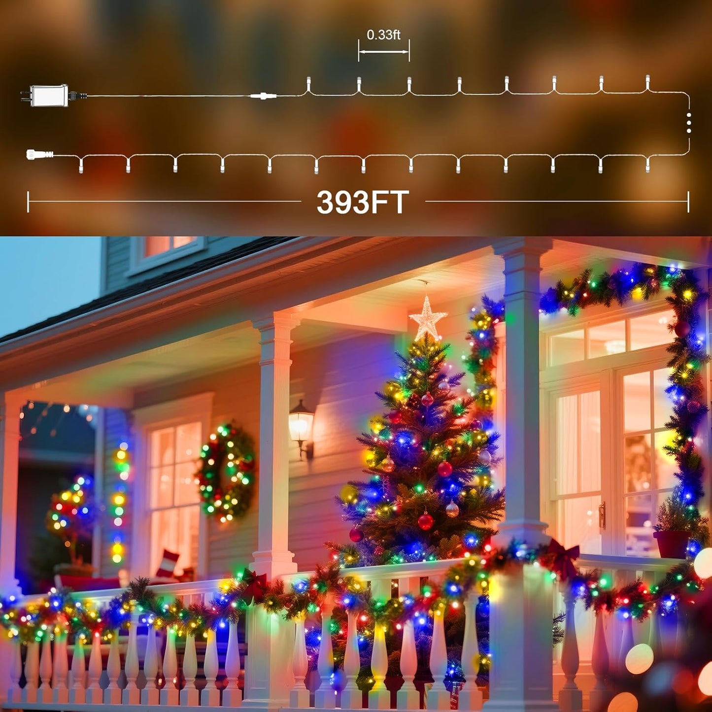 328 FT Christmas Light 1000 LED Xmas Lights Outdoor Christams String Lights Waterproof 8 Modes & Timer, Fairy Lights Plug in for Weeding, Patio, Party, Holiday,Christmas Decor (Multicolor)