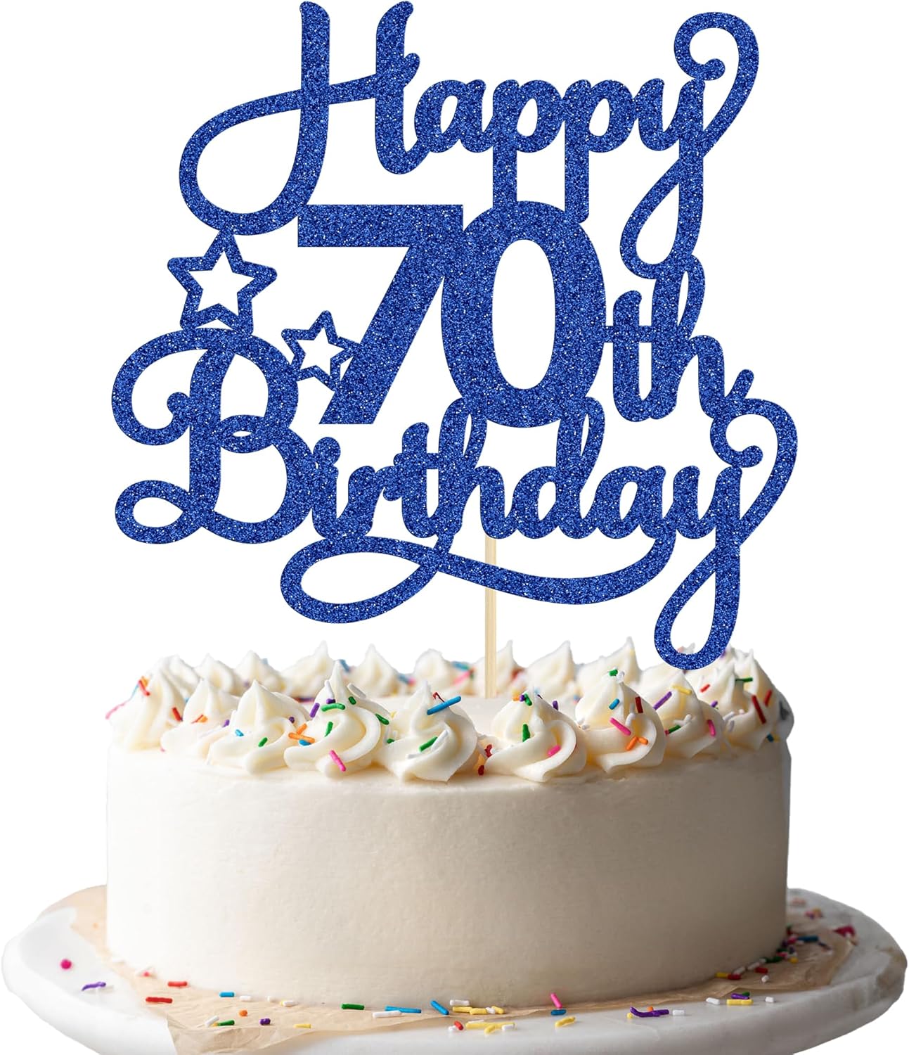 1 Pack Happy 70th Birthday Cake Topper Blue Glitter 70 & Fabulous Cheers to 70 Years Old 70th Birthday Cake Pick for Celebrating 70th Birthday Anniversary Party Cake Decorations Supplies