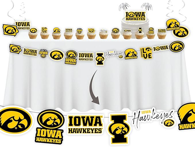 Iowa Hawkeyes Party Supplies for Hawks Football, Birthday Gift, Graduation Party Banner and Cake Toppers (42 Pieces) (Iowa Hawkeyes)