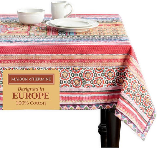 Maison d' Hermine Table Cloth Rectangle Table 100% Cotton 70 x 120 Inches Fall Tablecloth Reusable Everyday Use for Thanksgiving Christmas Decorations Dining Farmhouse Party (Ispahan)