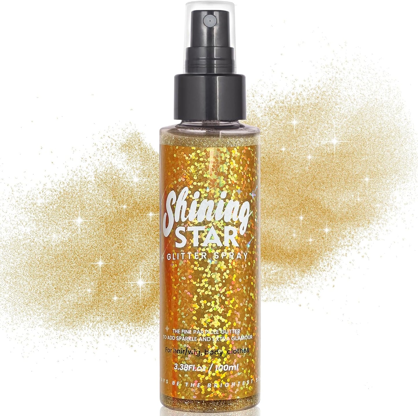 MEICOLY Gold Body Glitter Spray,100ML(3.53OZ),Liquid Glitter Hairspray,Sparkle Hair Spray,Glitter Spray for Hair/Body/Clothes,Body Shimmer for Skin,Lightweight,Long Lasting