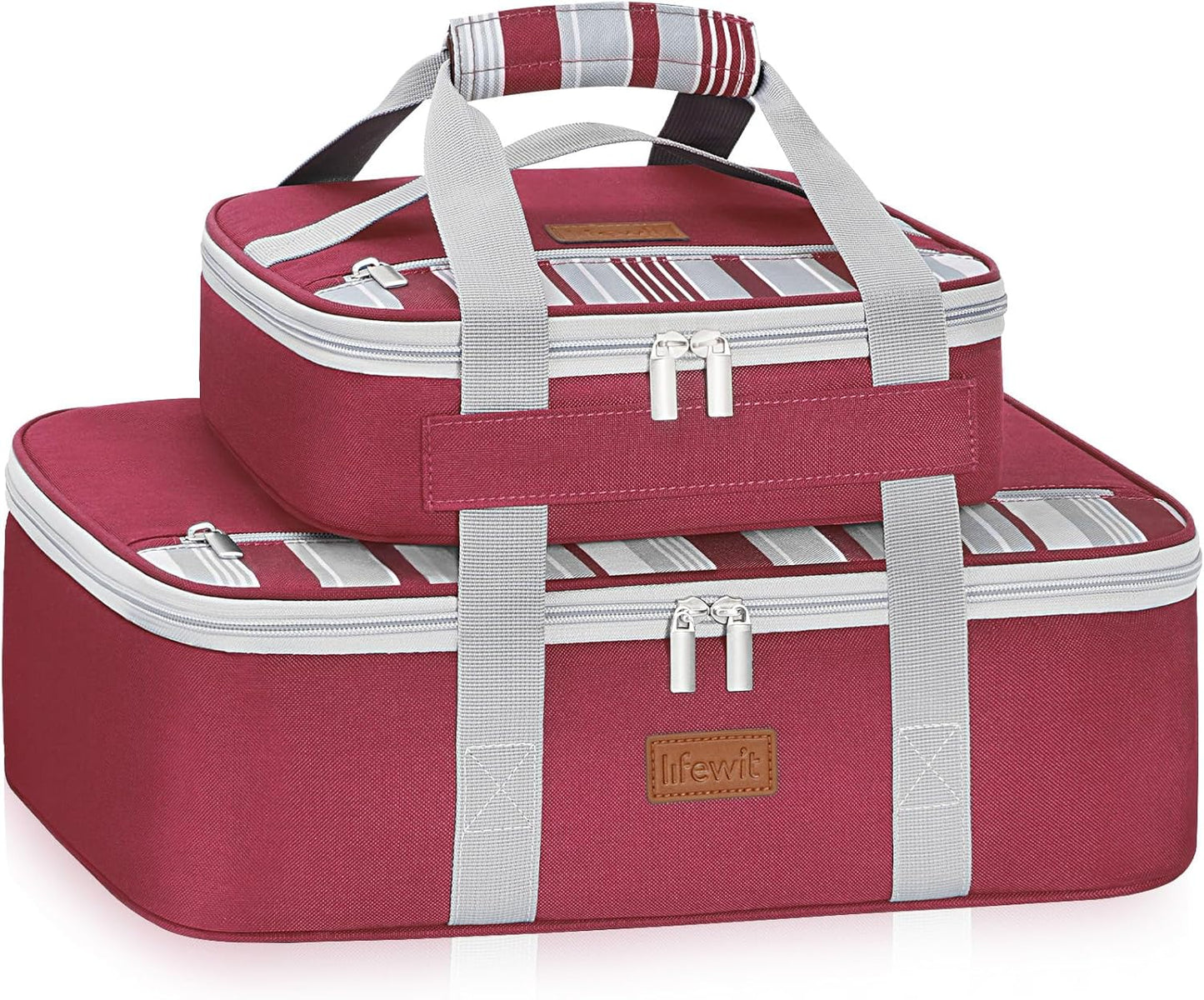 Lifewit Duo Insulated Casserole Carrier for Hot or Cold Food, Lasagna Holder 2 Compartments, Thermal Lunch Tote for Potluck Parties Cookouts, Fits 9"x13" Casserole Dish,Red