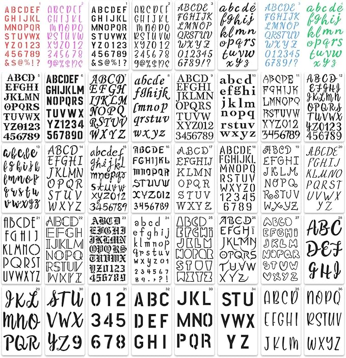 36 Pieces Letter Stencils, 4 x 7 Inch Alphabet Stencil Reusable Plastic Numbers Symbol Templates Kit for Painting on Wood, Canvas, Fabric, Rock, Chalkboard, Sign, DIY Art Projects(Letter)