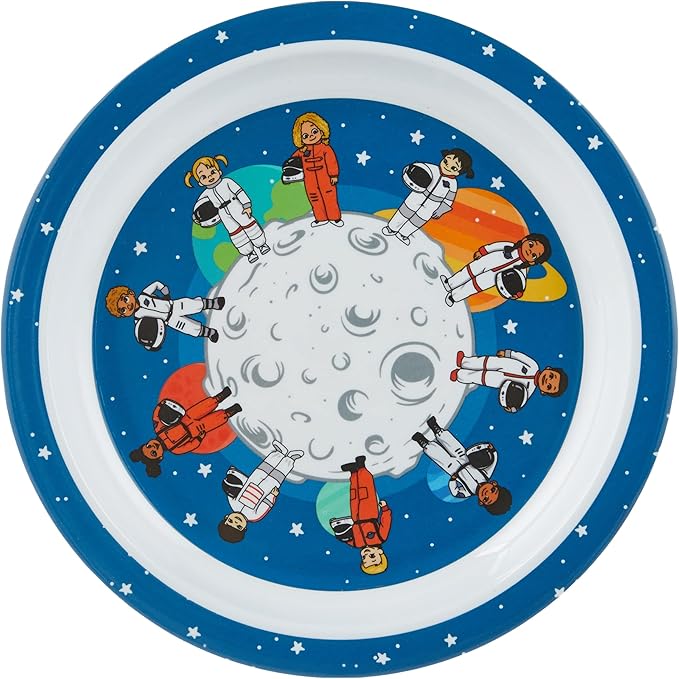 4 Piece Space Melamine Kids Plates, 4 Different Designs, Lightweight & Shatterproof Toddler Feeding Set, Children Safe Kitchen Set, Fun Mealtime, LIttle Kid Dinner Plates