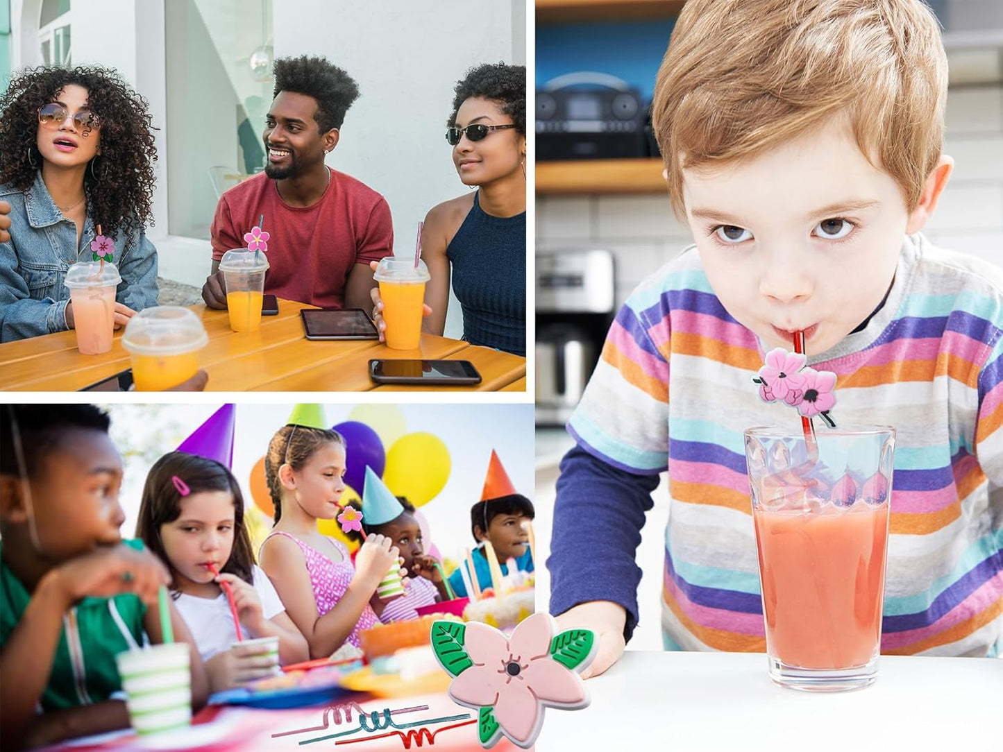 24 Bulk Flowers Reusable Plastic Straws, Drink Straws Birthday Summer Activity.Hoilday Student Show Party Supply Favors