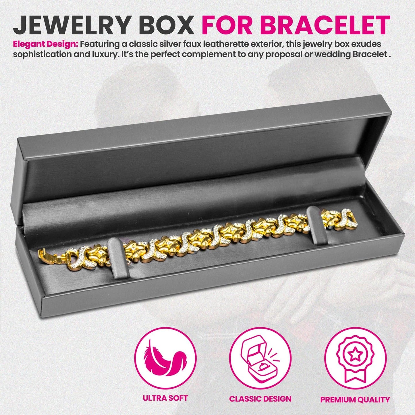 Novel Box Silver Jewelry Box for Bracelet 8.87x2.25x1.5 Inches - Bracelets Gift Box for Proposal Wedding Engagement - Faux Leatherette Jewelry Display Box - Gift Presentation Boxes for Bracelets
