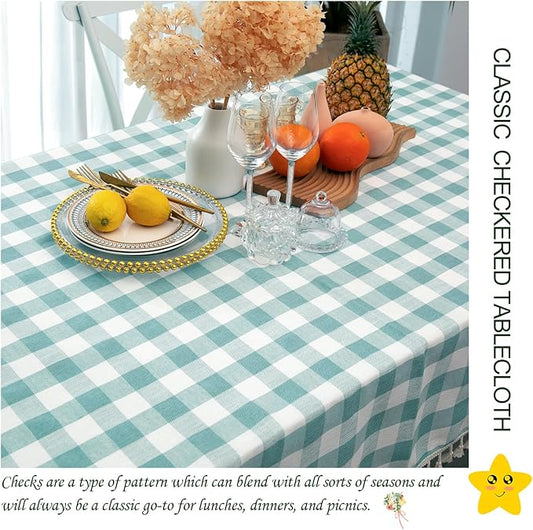 Buffalo Plaid Rectangular Tablecloth-Cotton Gingham Table Cloth for Kitchen Restaurant Farmhouse Spring Summer Easter Decor (Rectangle/Oblong, 55x102,Aqua)