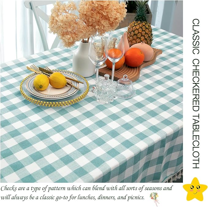 Buffalo Plaid Rectangular Tablecloth-Cotton Gingham Table Cloth for Kitchen Restaurant Farmhouse Spring Summer Easter Décor (Rectangle/Oblong, 55x120,Aqua)