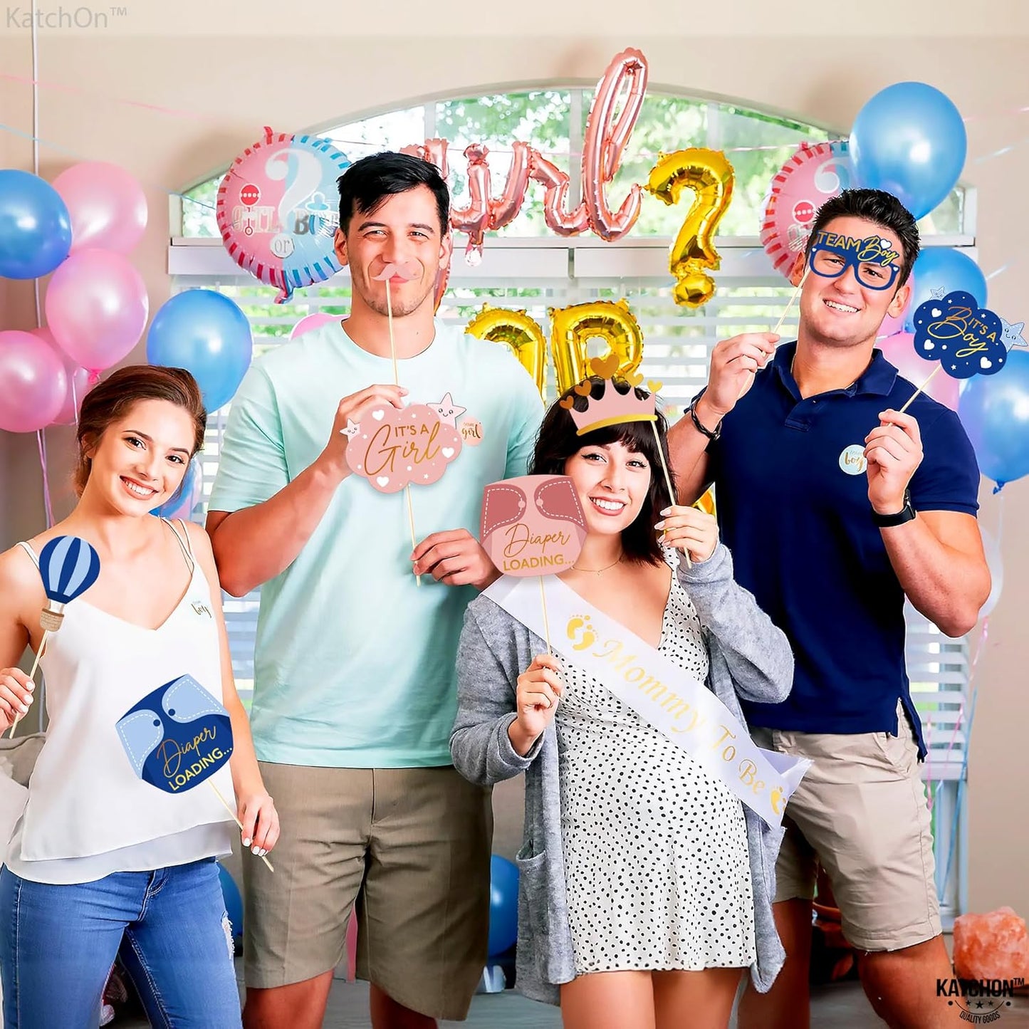KatchOn, Gender Reveal Photo Props - Pack of 26 | Gender Reveal Photo Booth Props, Baby Gender Reveal Decorations | Gender Reveal Props for Guests | Baby Shower Photo Booth Props, Baby Shower Decor
