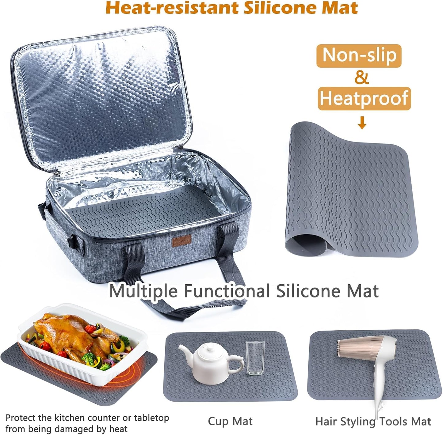 BAGSPRITE Expandable Insulated Casserole Carrier for Hot or Cold Food, Casserole Dish Carrying Case,Thermal Lasanga Lugger Tote for Pockluck, Parties, Picnic, Fits 9" x 13" Baking Dish,