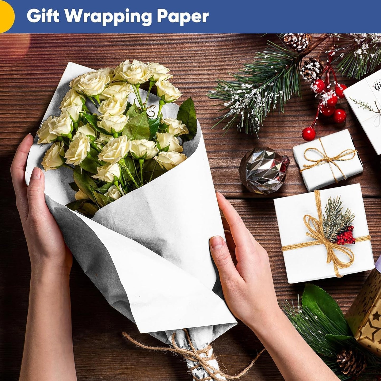 Vanhench White Wrapping Paper Roll 39"×1200" (100FT), Bulletin Board Paper, Arts & Crafts, Bouquet Flower Paper, Painting Drawing Paint Easel Poster Chart Paper, Classroom Art Supplies 70GSM 50LB