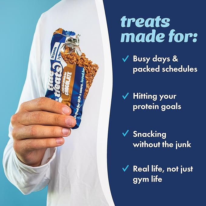 Crispy Rice Protein Treat Peanut Butter Bar | 25 g Protein, No Added Sugar, 7 g Fiber, Gluten Free | High Protein Snack for On-the-Go, Post-Workout or Dessert Cravings | 8 Count | TideTreats