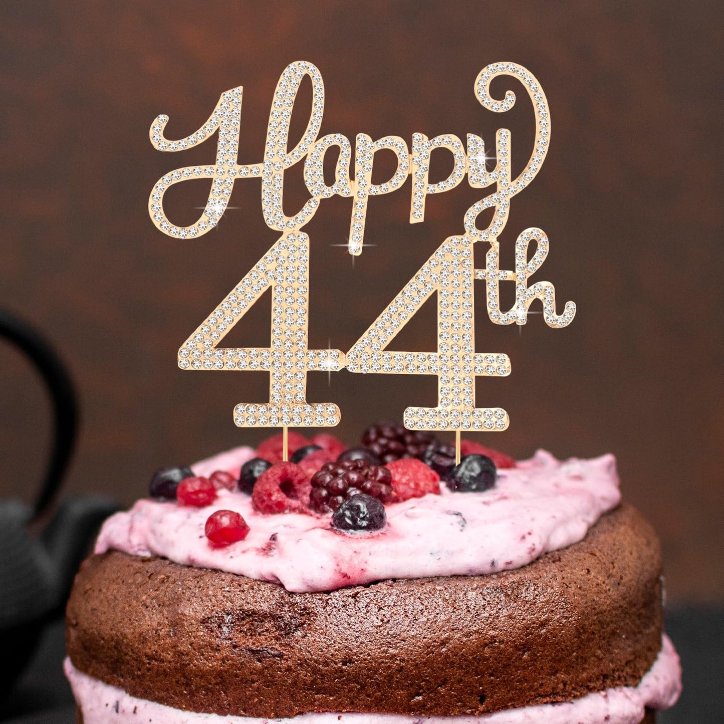 Happy 44th Birthday Decorations,44th Birthday Gold Rhinestone Cake Topper - Cheers to 44 Years Old Bday Party Metal Sparkly Cake Centerpieces Sign.