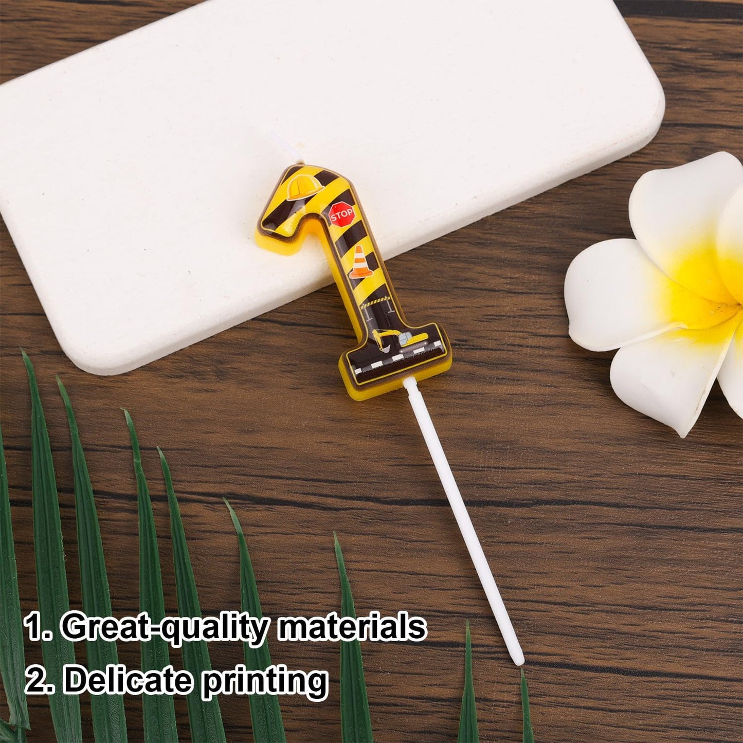 Construction Birthday Number Candles, Yellow & Black Striped Cake Topper Building Theme Party Decorations for Graduation Anniversary Celebration (Number 1)