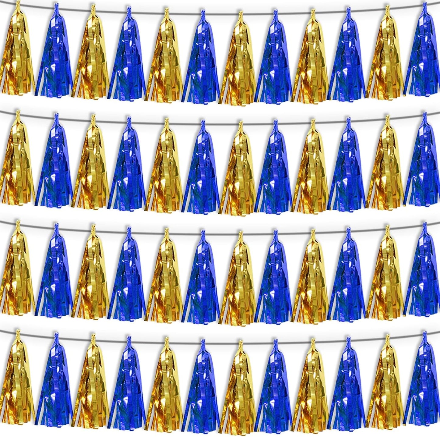 4PNavy-Blue Gold Tassel Banner Garland Metallic Foil Fringe Banner Tinsel Tassels Streamer Banner Backdrop for Parade Floats Birthday Graduation Christmas Bridal/Baby Shower Party Decorations