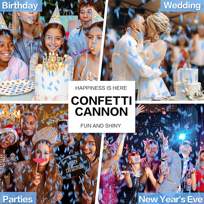 Confetti Cannon 12Pack Blue Party Popper Shooters 12 Inch Confftti Poppers for Wedding Birthday Graduation Christmas New Year Eve Party Supply Launches 20-25ft