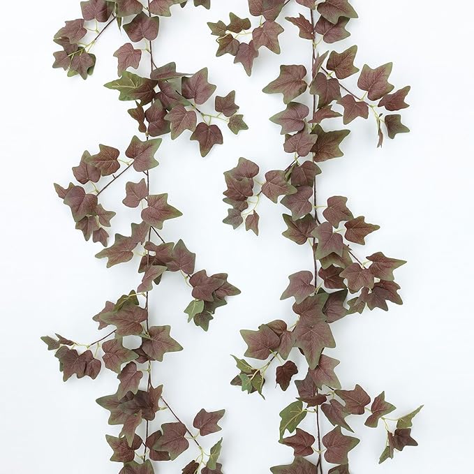 mizii 2 Strands Artificial Vines Ivy Garland 74" Fake Vine with Silk Green Leaves Faux Hanging Plants Greenery Decoration for Bedroom Home Wall Party Wedding Arch Apartment Room Decor (Purple Green)