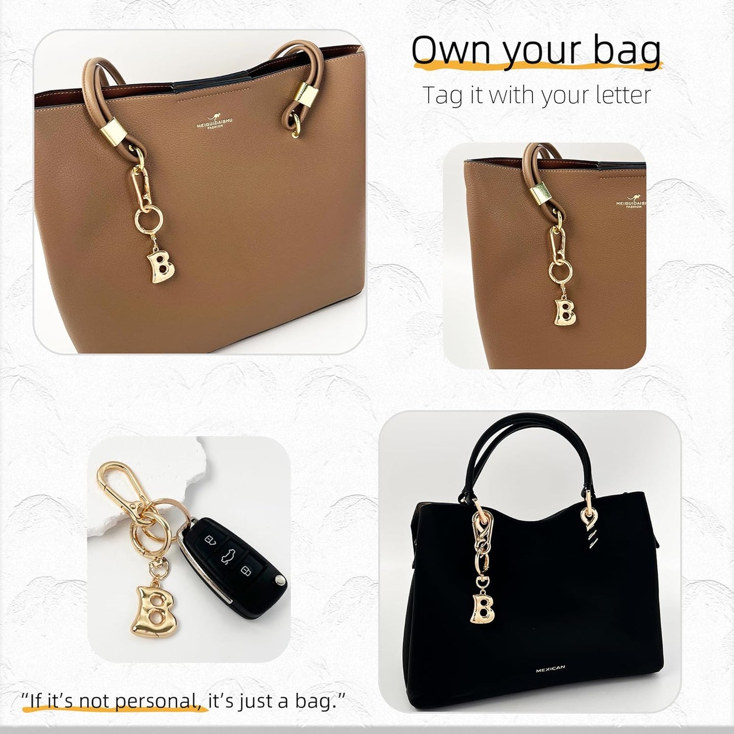 Gold Bubble Heart Initial Bag Charms for Handbags – Cute Initial Letter Keychain for Women, Purse Charms, Gold Gift