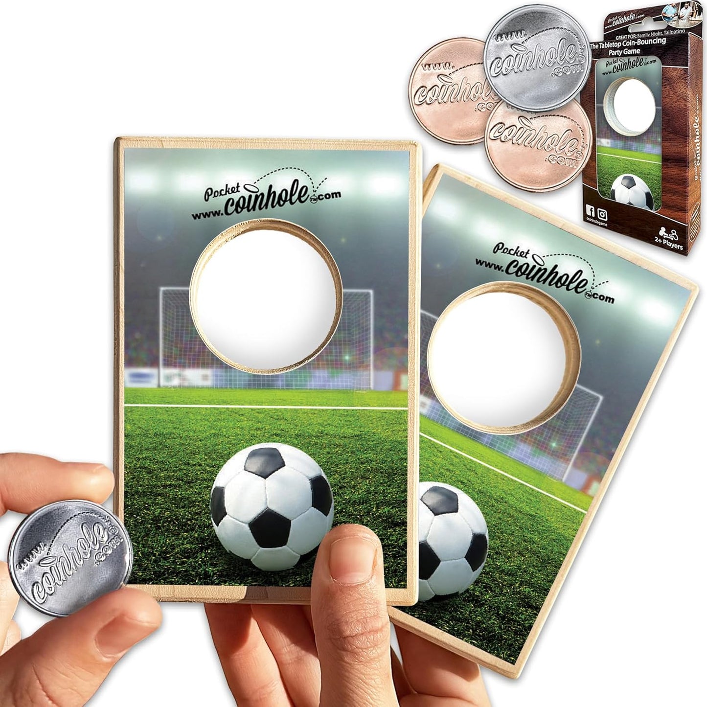 Coinhole Desktop Coin Bouncing Party Game Set | Tabletop Cornhole Board Game | Small Cornhole Travel Game Includes Coins