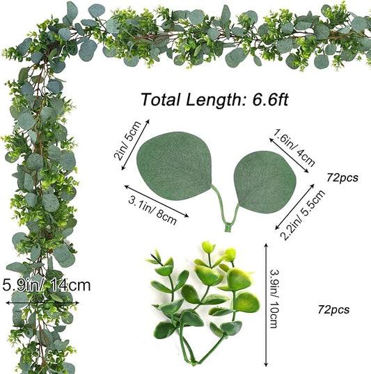 JPSOR 2pcs Artificial Eucalyptus Garland Total 13.2ft Greenery Garland Fake Eucalyptus Leaves for Wedding Arch Farmhouse Mantle Table Runner Centerpiece Home Party Decor