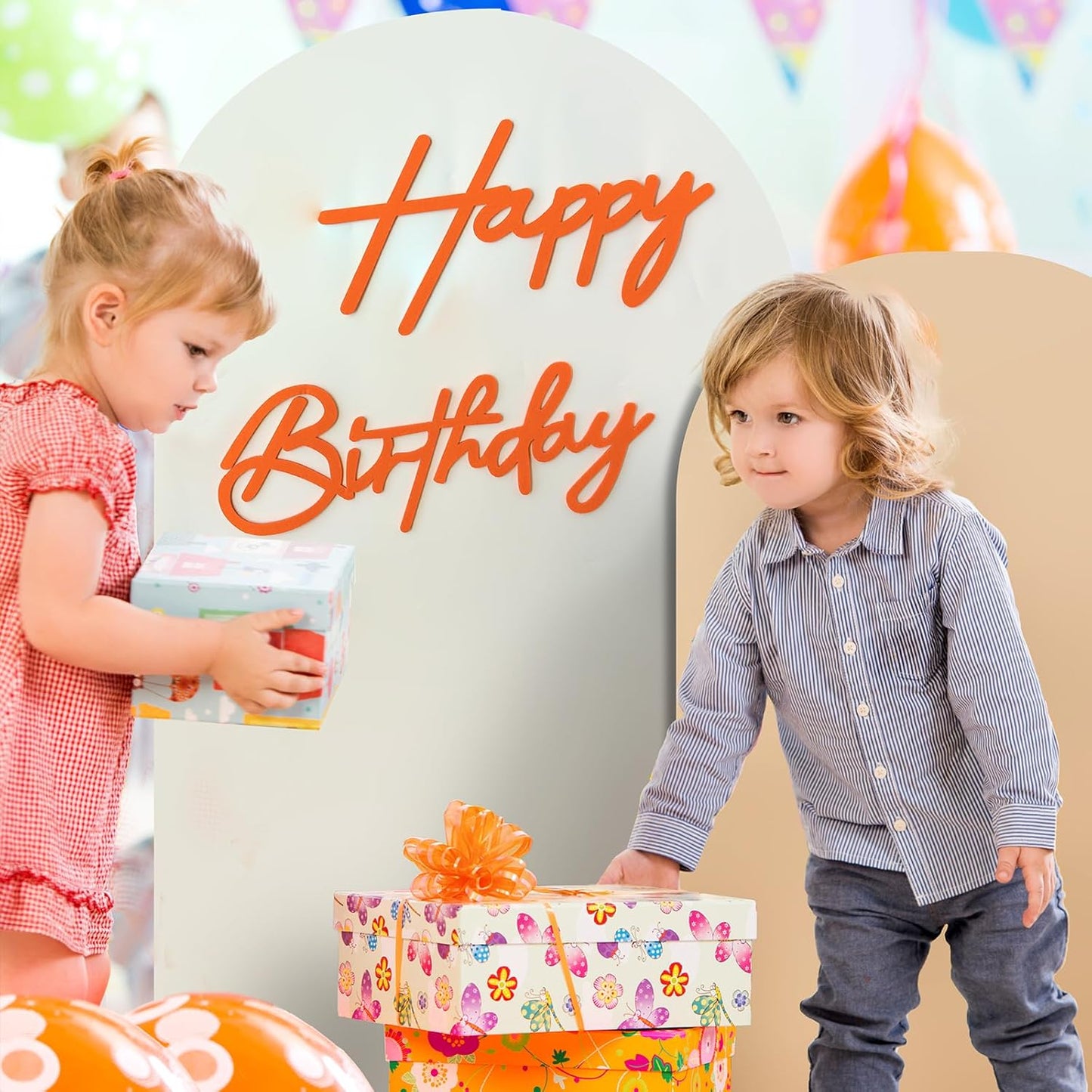 Orange Happy Birthday Sign for Backdrop - Felt Happy Birthday Letters for Balloon Arch Party Wall Decor Large Signs for Boys Girls Women Party Baby Shower Decorations