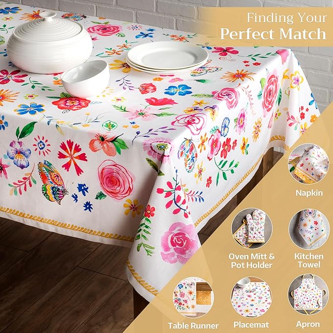 Maison d' Hermine Table Cloth Square Table 100% Cotton 54 x 54 Inches Tablecloth Reusable Decorative for Dining Room Farmhouse Home Valentines Day Decorations Spring Summer - Happy Florals - Sweety
