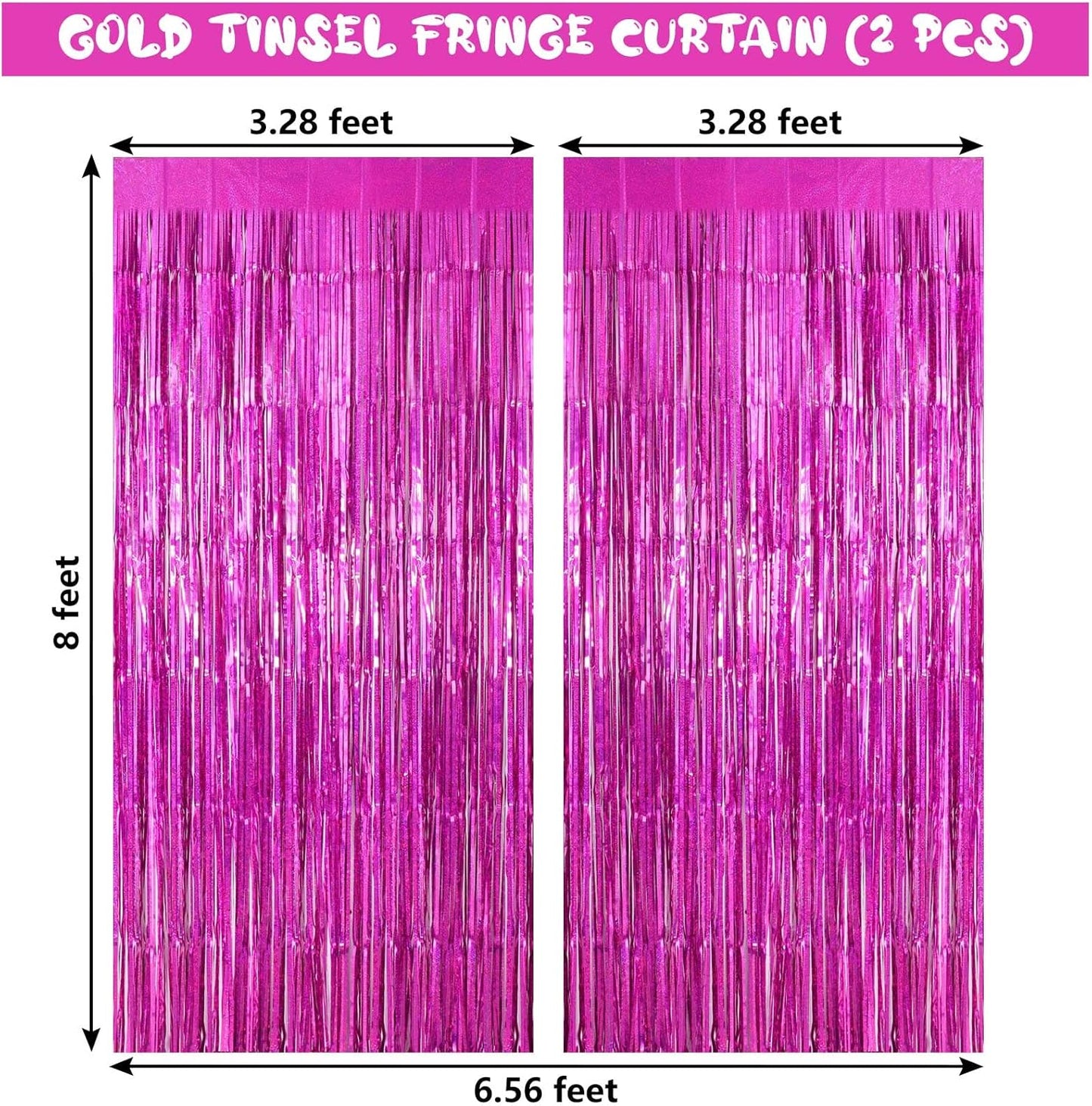 Rose Red Fringe Curtain Backdrop, 2 Pack Tinsel Foil Fringe Curtains Party Decorations Streamers, Xmas Rose Red Metallic Glitter Backdrop for Birthday Wedding Bridal Shower Photo Booth