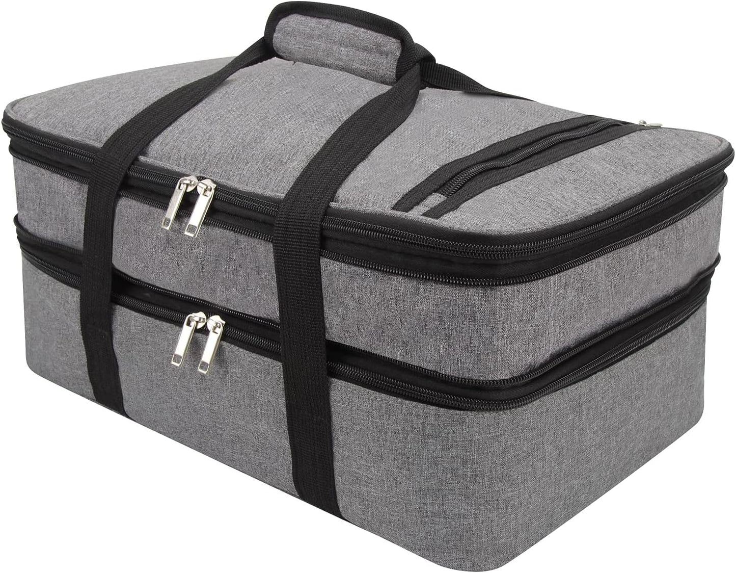 Double Insulated Casserole Carrier Fit 9"x13" Lasagna Lugger Baking Dish Pan for Hot or Cold Food Transport,Portable Thermal Reusable Lunch Warmer Tote Bag for Gathering,Camping,Cookouts,Parties-Gray