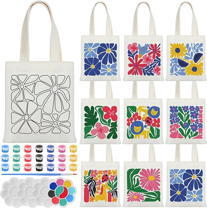 Aliceset 16 Pcs Color Your Own Bag Canvas Tote Bag for Painting 7.9'' x 8.6'' Mini Doodle DIY Craft Gift Reusable Cotton Bulk