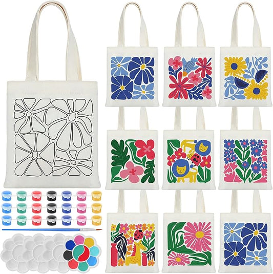 Aliceset 16 Pcs Color Your Own Bag Canvas Tote Bag for Painting 7.9'' x 8.6'' Mini Doodle DIY Craft Gift Reusable Cotton Bulk