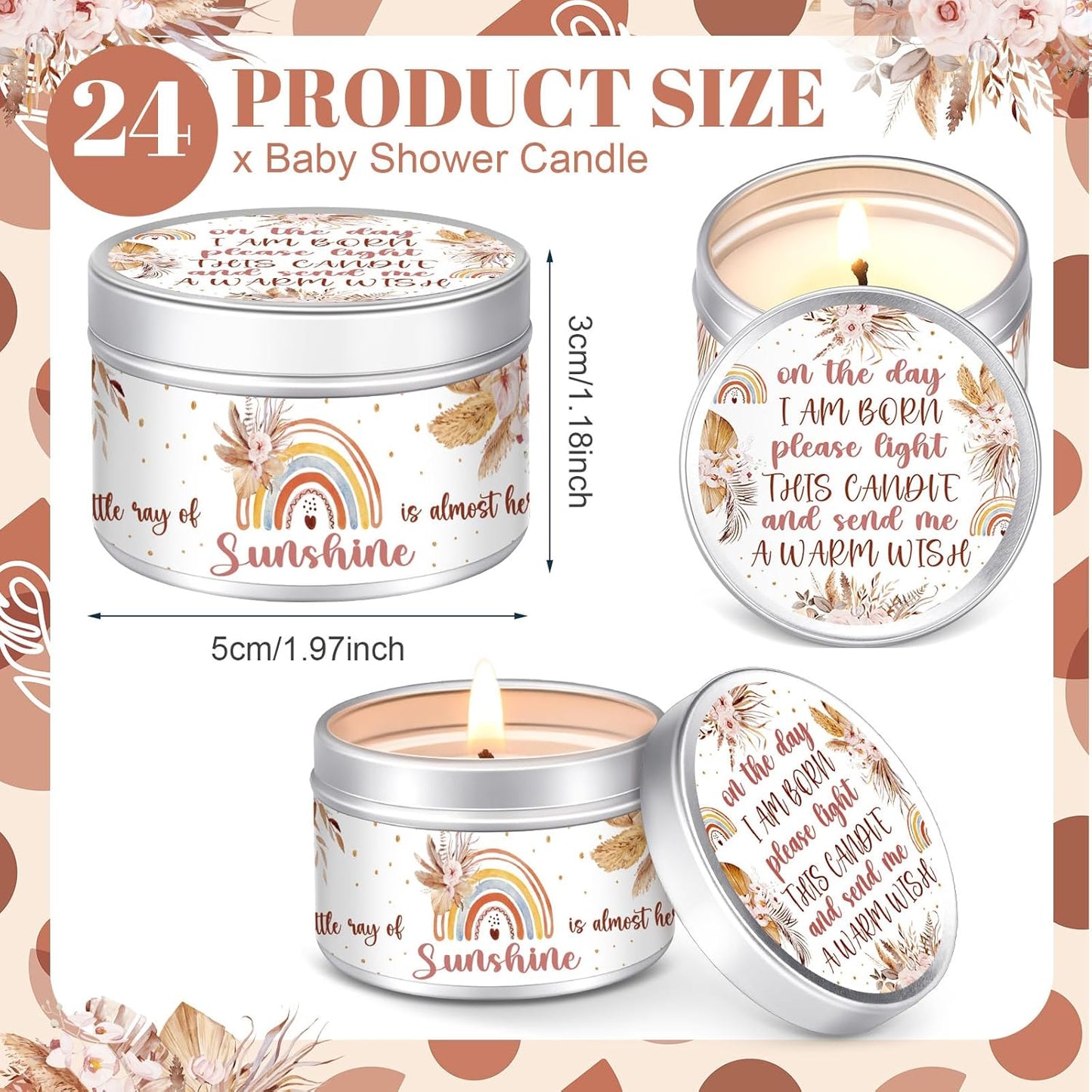 MTLEE 24 Pcs Boho Baby Shower Party Favors Candles Lavender Scented Baby Shower Favors for Guests Rustic Tealights Candles Gender Reveal Return Gifts Girl Boy(1.2 Oz, Khaki)