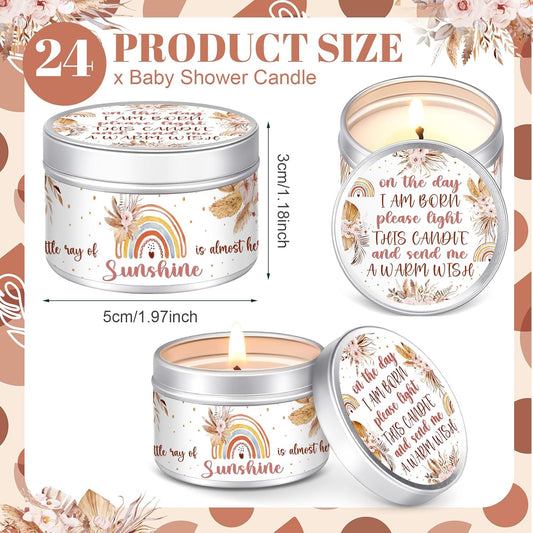 MTLEE 24 Pcs Boho Baby Shower Party Favors Candles Lavender Scented Baby Shower Favors for Guests Rustic Tealights Candles Gender Reveal Return Gifts Girl Boy(1.2 Oz, Khaki)