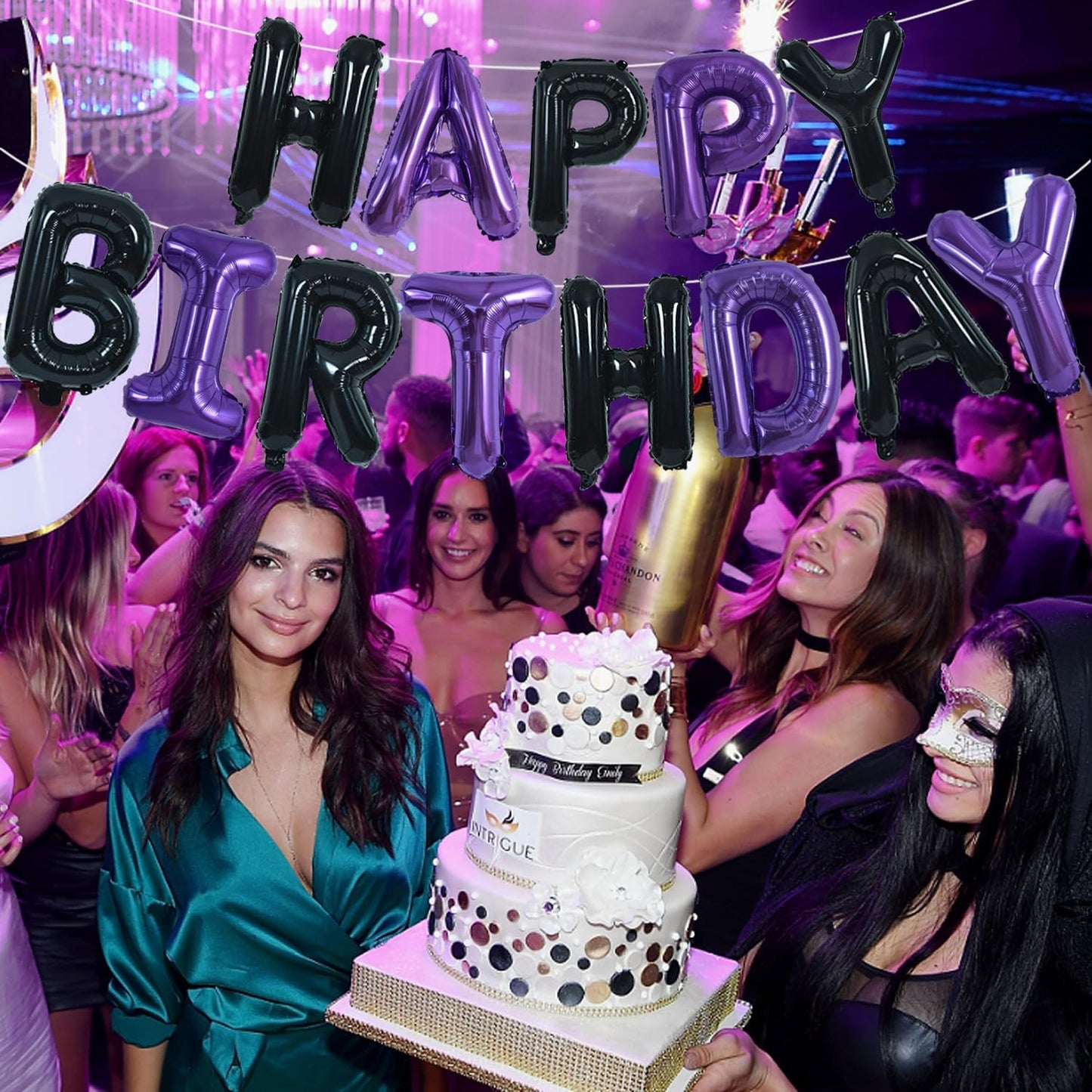 TONIFUL Happy Birthday Balloons Banner 16 Inch Mylar Foil Letters Birthday Sign Banner Bunting Reusable for Girls Boys Kids & Adults Birthday Decorations and Halloween Party Supplies（Black Purple）