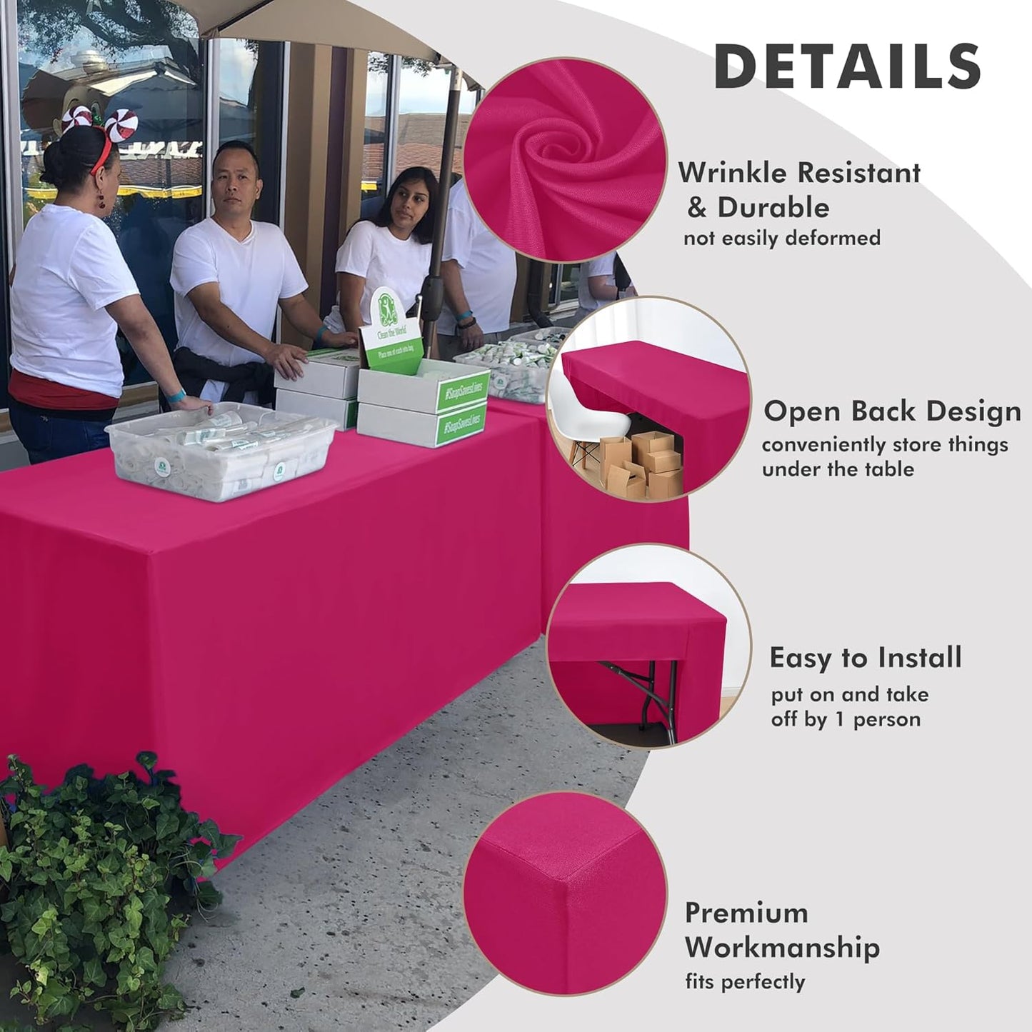 Nasitos 2 Pack 8 Foot Tablecloth Fitted Fuchsia Trade Show Table Covers-Open Back Tablecloth Washable Fabric Table Cloth for Rectangular Table, Parties, Craft Show, Baby Shower, Events, Vendor Booth