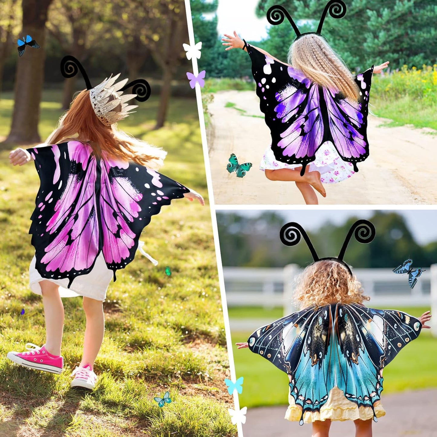 Kids Butterfly-Wings Costume for Girls Fairy-Wings Toddler-Dress-Up Headband-Mask Butterfly Toys Party Favors Gifts