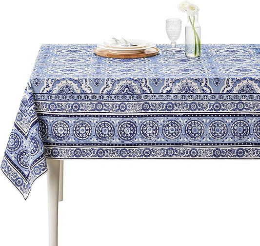 Maison d' Hermine Table Cloth Rectangle Table 100% Cotton 70 x 120 Inches Tablecloth Reusable Decorative for Dining Room Farmhouse Home Valentines Day Decorations Spring Summer - Melodie Bleue