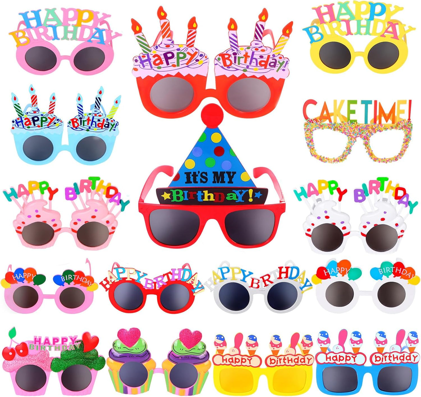 16 Pairs Happy Birthday Sunglasses Funny Photo Props Sunglasses Happy Birthday Party Novelty Sunglasses Sweet Cream Cake Glasses for Adults Birthday Party Favors