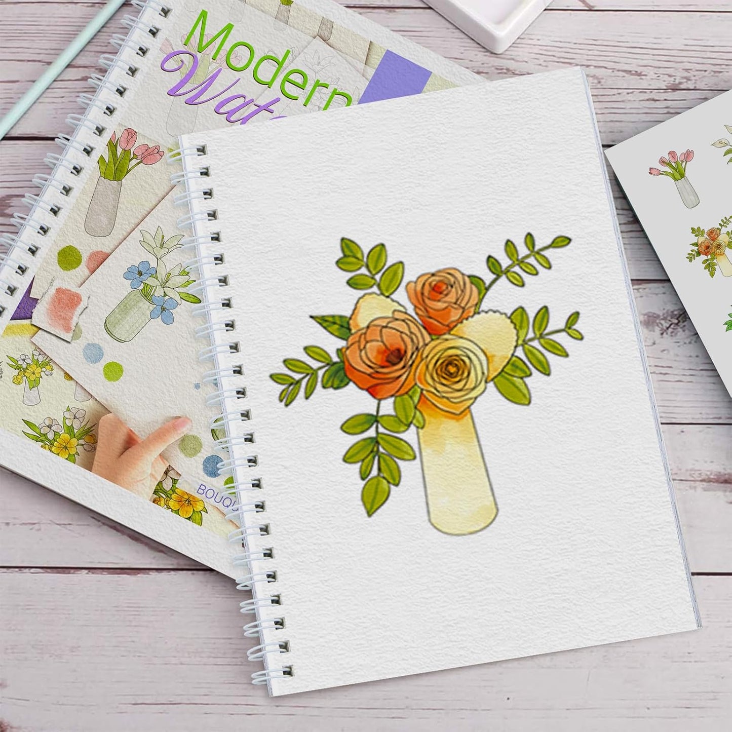 Watercolor Workbooks with Step by Step for Adults Teens - Beginner Watercolor Workbook with 12 Coloring Book Pages -100% Cotton 300gsm/140lb Watercolor Paper (Bouquet)