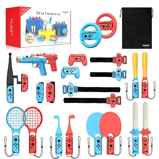 All-in-One Switch Sports Accessories Bundle (24 Items) - with Storage Bag Compatible with Nintendo Switch/OLED Joy-con, More Than 12+ Switch Sports Games Experience, Double Player, Family Gatherings, Social Icebreaker, Holiday Essentials Accessories Kit