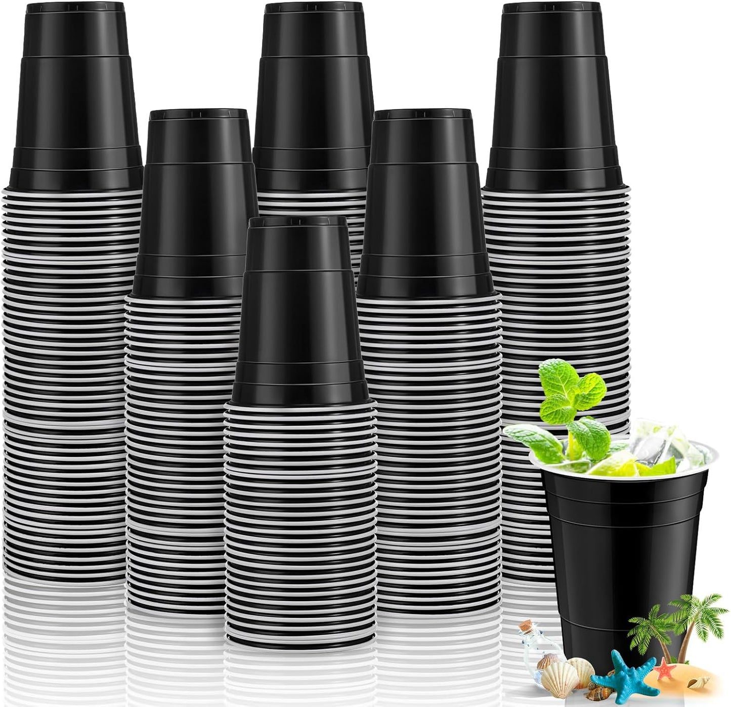 Lounsweer 100 Pack 16 Ounce Christmas Plastic Party Cups Disposable Heavy Duty Drinking Water Cups for Holiday Christmas Festival Wedding New Year Birthday Party Supplies(Black, White)