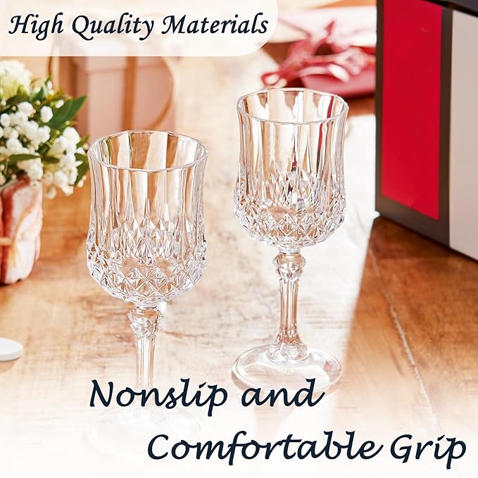 Plastic Wine Glasses, Plastic Goblets Vintage Style Cordial Unbreakable Drinking Glasses, Reusable Drinkware for Wedding Reception, Grand Event Party Supplies, Easter(48, Transparent)
