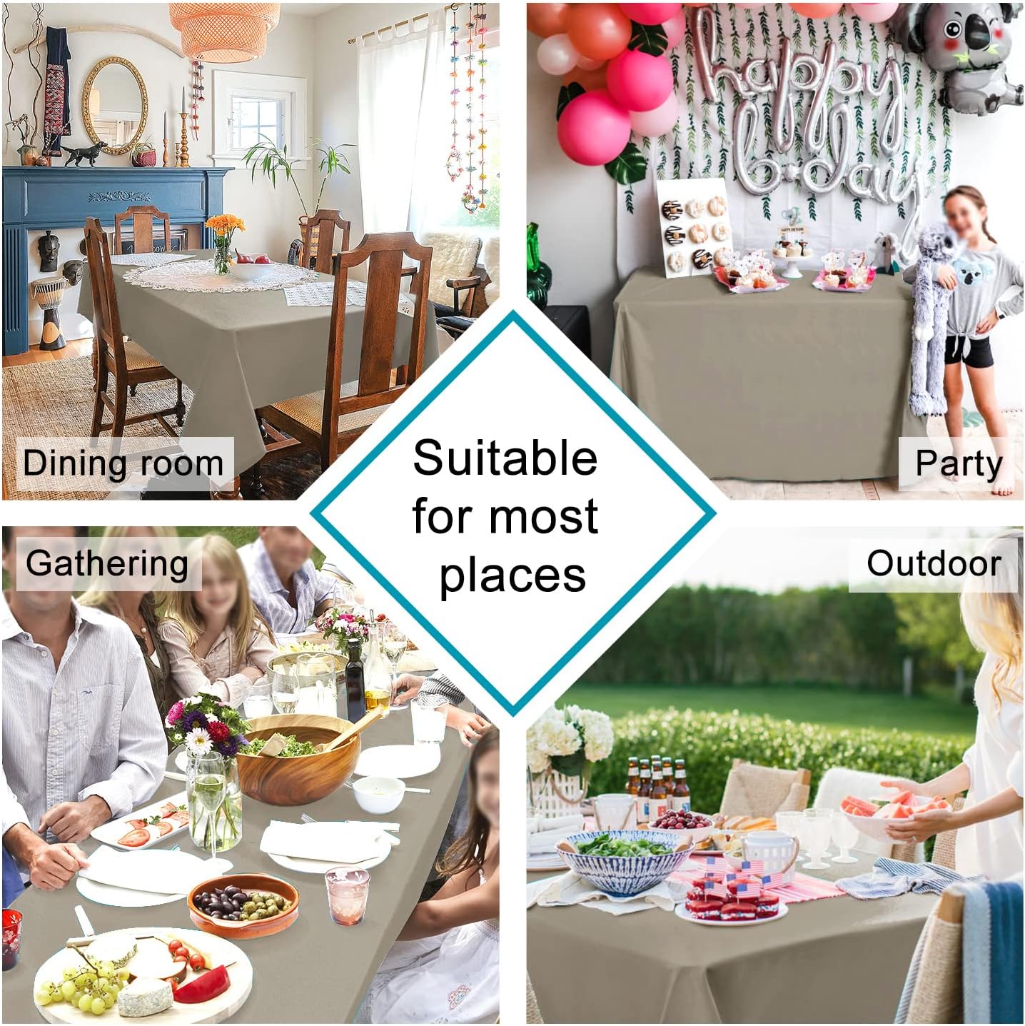 Hiasan Taupe Square Tablecloth - Waterproof and Spillproof Restaurant Washable Polyester Table Cloth for Dining Room, 54 x 54 Inch
