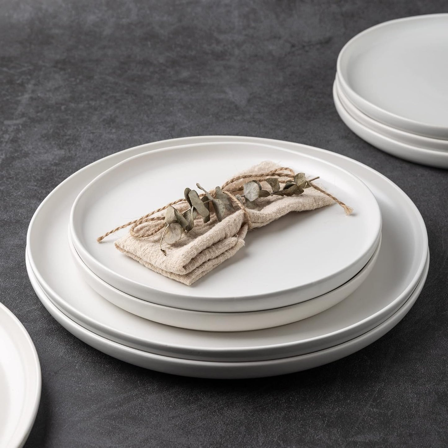AmorArc Dinner Plates Set of 4, Handcrafted Porcelain Wavy Rim 10.5 Inch Modern Ceramic Plates Set, Dinnerware Dishes for Kitchen-Microwave&Dishwasher&Oven Safe, Chip resistant-Matte White