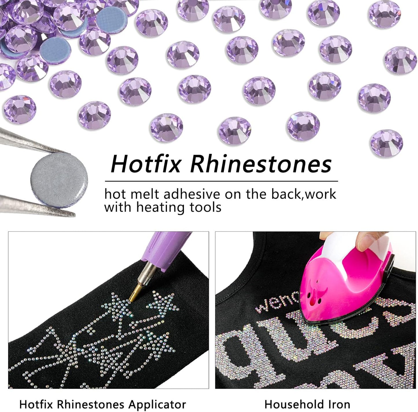 Beadsland Hotfix Rhinestones, 1440pcs Flatback Crystal Rhinestones for Crafts Clothes DIY Decorations,Violet, SS16,3.8-4.0mm