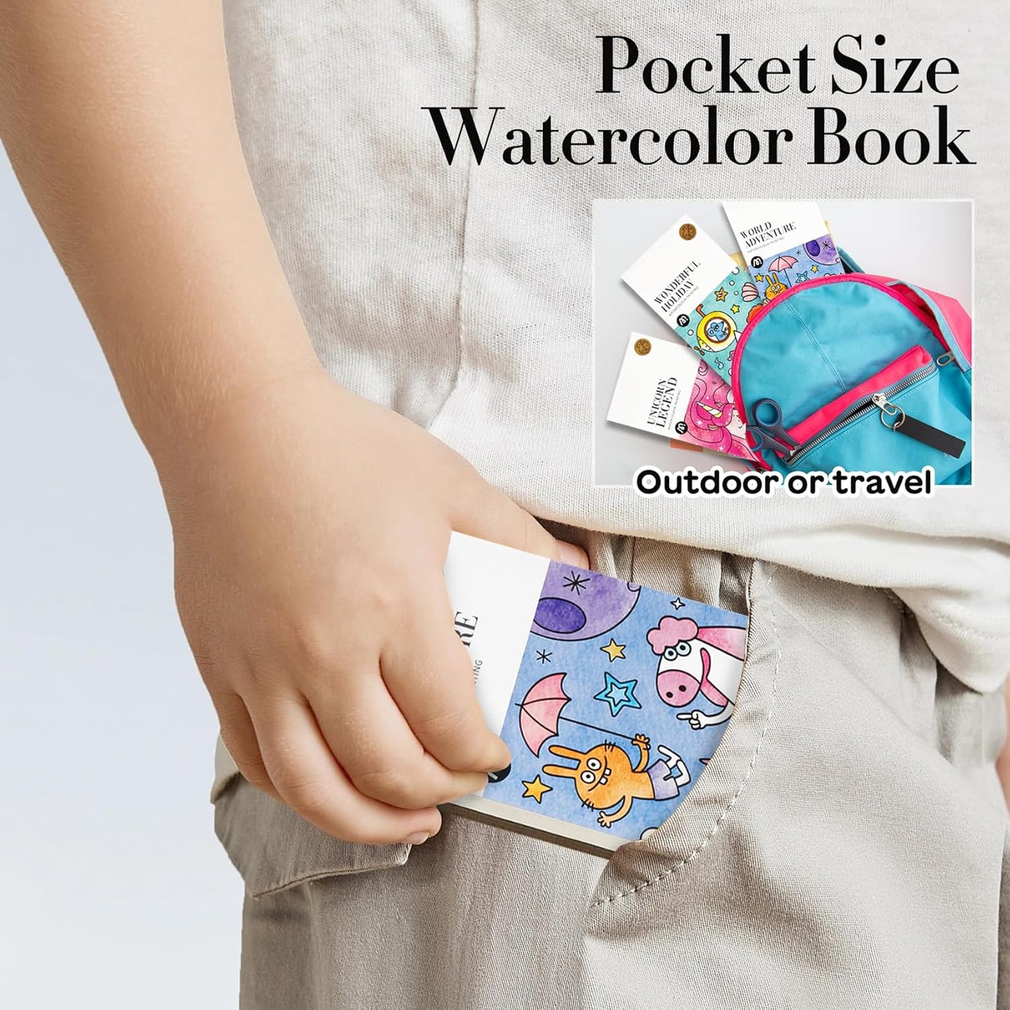Watercolor Painting Coloring Books Arts & Crafts Kit, Pocket Watercolor Paint Bookmarks, Mess Free Paint with Water Set, Travel Activities Art Supplies Party Favors Exchange Birthday Gifts for Kids