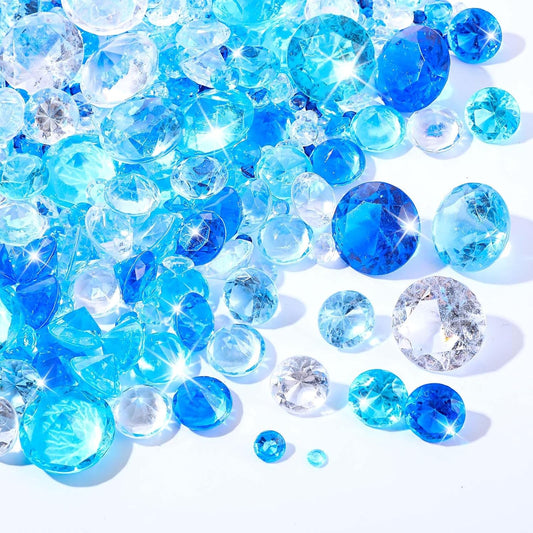 Hicarer 800-Piece Diamond Decorations - Acrylic Diamond Table Scatter Crystals for Vase Fillers, Party Table (Gradient Blue, 30mm, 20mm, 12mm, 8mm, 4mm)