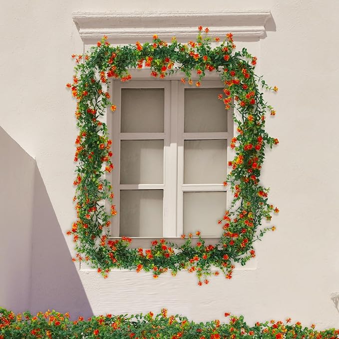 Faux Eucalyptus Garland Plant Fake Vines, Artificial Hanging Eucalyptus Leaves Greenery Vines Arch Kit Flower Green Garlands for Decoration for Wedding Backdrop Wall Party Home Indoor Outdoor(Orange)