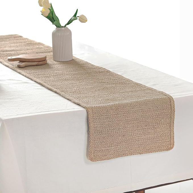 Jute Table Runner 72 Inches – Reversible Woven Burlap Jute Table Runner – Heat Resistant - Handmade Rustic Natural Look Rug for Farmhouse, Boho Dining Table Accessory (14x72)